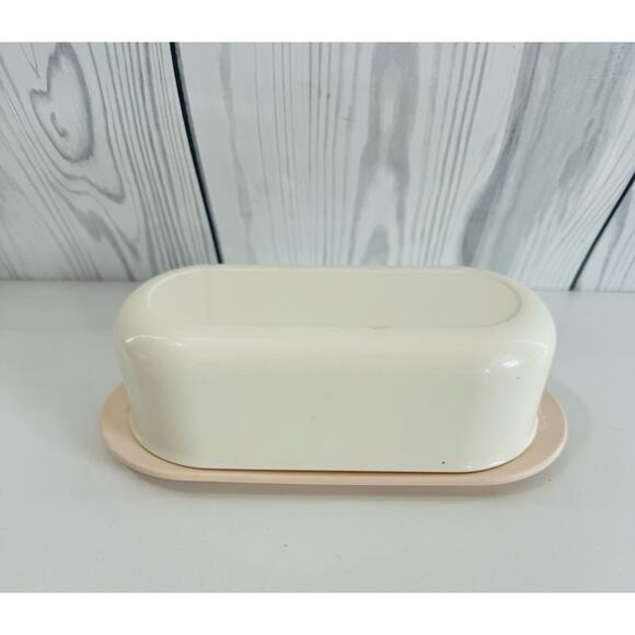 VTG Tupperware BUTTER DISH 2320A Rose Pink Base 2321A White Lid 1 Stick Holder - Picture 1 of 7